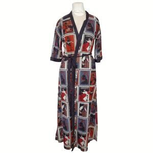 ST MICHAEL Vintage Robe Art Earthy Nouveau Print Smoking Robe Costume Loungewear